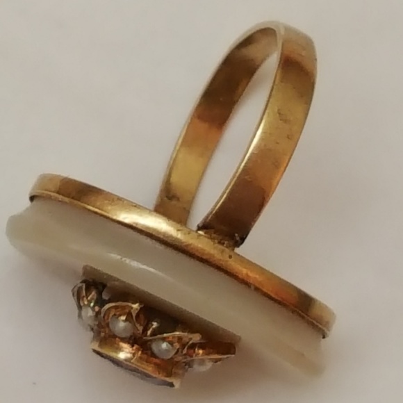 Antique Carnelian Amethyst Pearl 14k YGRing,18c